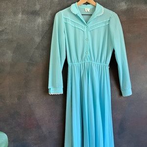 50's Electric Blue Vintage Pleated  Long Sleeve Dress by Adele Jones California